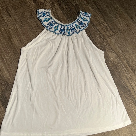 INC white top with blue embroidered size LP Pima Cotton. - Picture 2 of 3